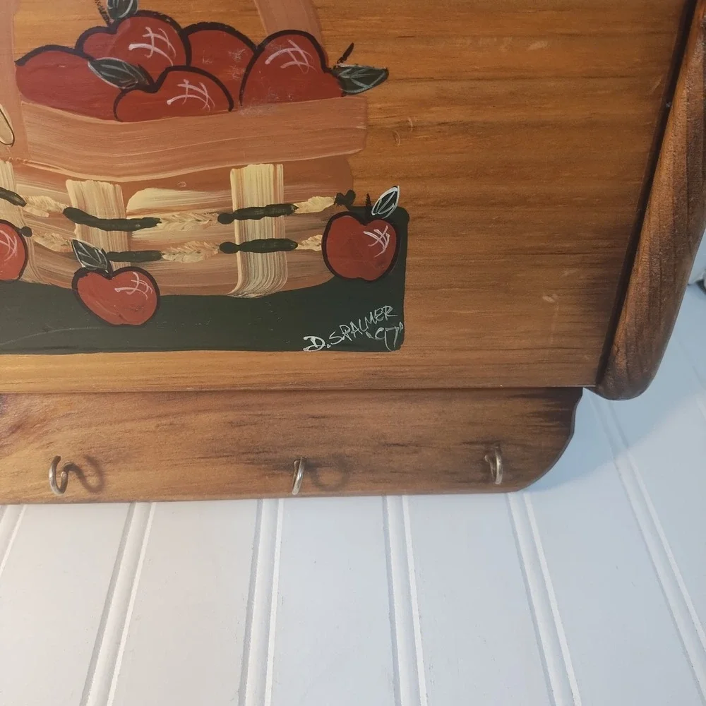Vintage Wood Apple 2 Slot Wall Mail Bill Sorter Hanging Key Rack Cottage Rustic